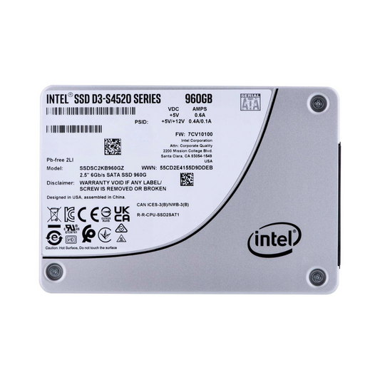 Intel D3-S4520 960GB Solid State Drive 2.5" Internal SATA 6Gb/s 2.5 inch SSDSC2KB960GZ01