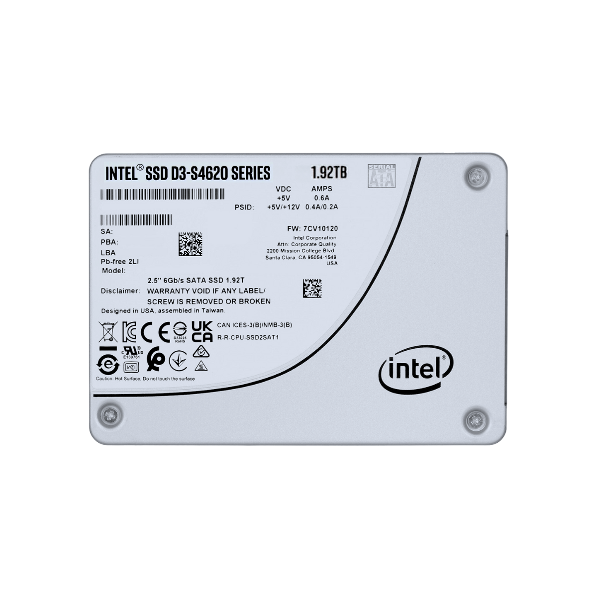 Intel D3-4620 1.92TB Solid State Drive 2.5" Internal SATA 6Gb/s 3D NAND TLC